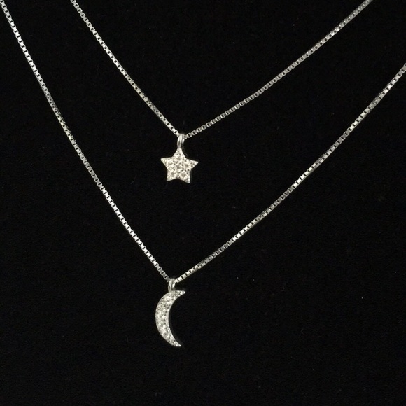 🆕 Star and Moon Sterling Silver Layered Necklace - Picture 2 of 6